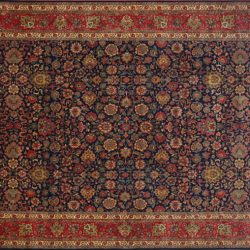 Tabriz rectangular 10' 0" by 14' 0" rug with all-over pattern from India - Navy Blue & Rust