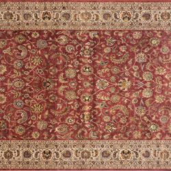 Nain rectangular 9' 10" by 13' 9" rug with all-over pattern from India - Raspberry & Taupe