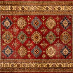 Gabbeh rectangular 8' 2" by 9' 9" rug with geometric pattern from Afghanistan