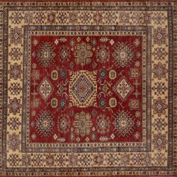 Caucasian square 6' 0" by 6' 1" rug with geometric pattern from Afghanistan
