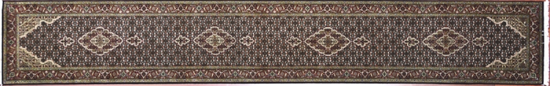 Tabriz runner 2' 6" by 16' 2" rug with medallion pattern from India - Black & Red