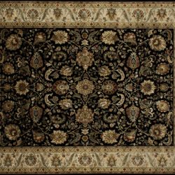 Nain rectangular 8' 0" by 10' 0" rug with all-over pattern from India - Black & Tan