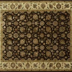 Nain rectangular 8' 2" by 9' 11" rug with all-over pattern from India - Brown & Ivory