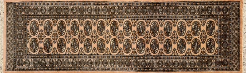 Bokhara runner 2' 7" by 8' 0" rug with geometric pattern from Pakistan - Oak