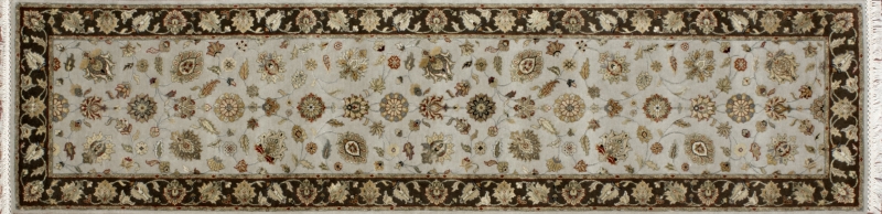 Nain runner 2' 6" by 10' 0" rug with all-over pattern from India - Taupe & Brown