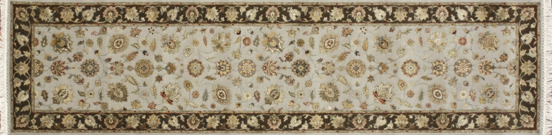 Nain runner 2' 7" by 10' 1" rug with all-over pattern from India - Taupe & Brown